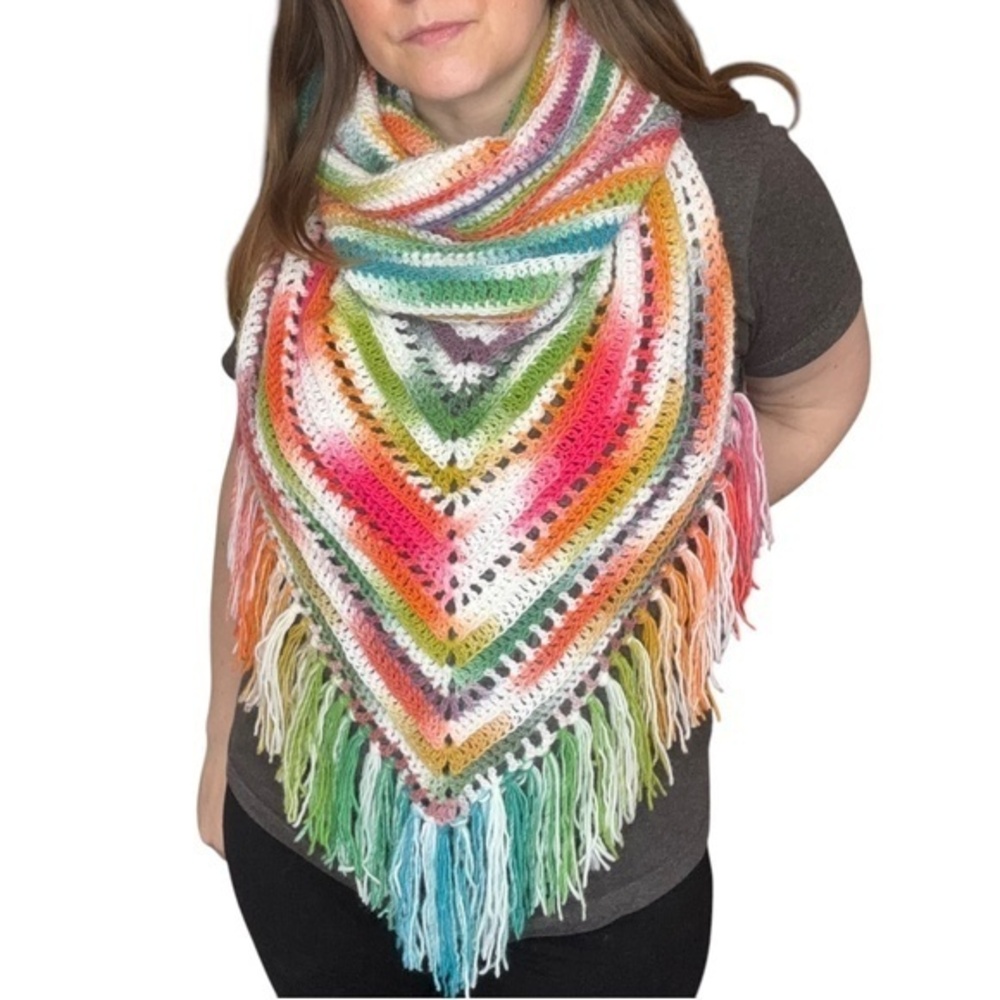 Handcrafted Crochet Hooded Cowl Scarf With Fringe New Handmade by Seller Knit